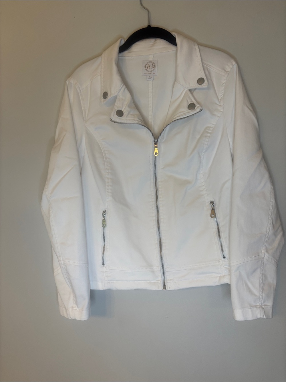 Westport White Zip-Front Moto-Style Leather Jacket